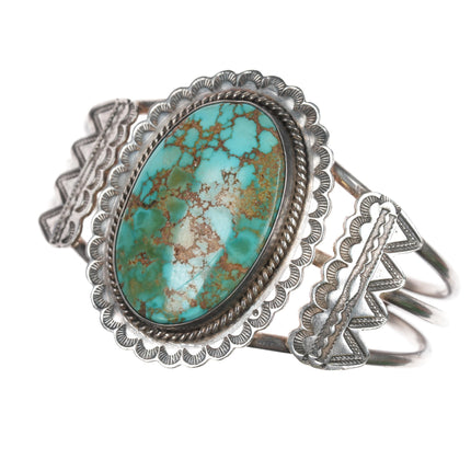 6.5" c 1930's Ingot silver high grade turquoise cuff bracelet