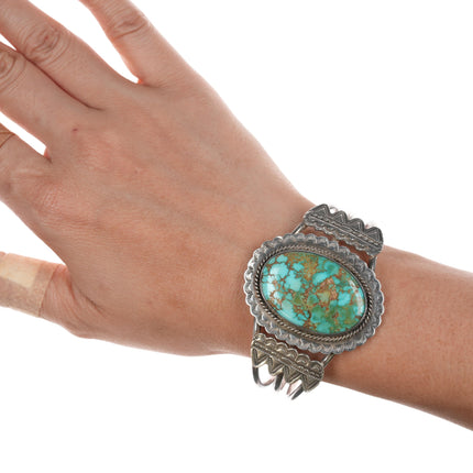 6.5" c 1930's Ingot silver high grade turquoise cuff bracelet