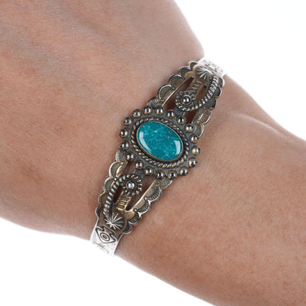 6 1/8" 40's-50's Fred Harvey Era Sterling and turquoise cuff bracelet