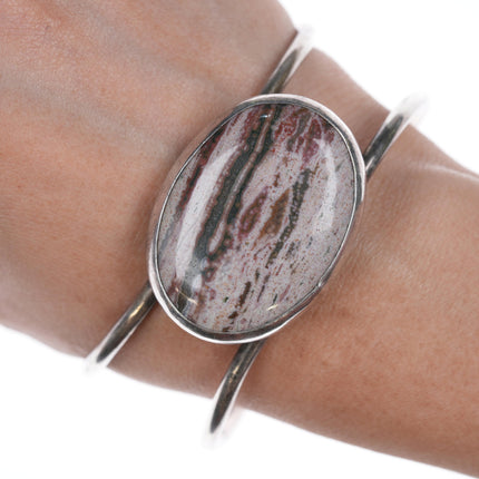 7 3/8" Retro Southwestern modernist sterling and jasper cuff bracelet