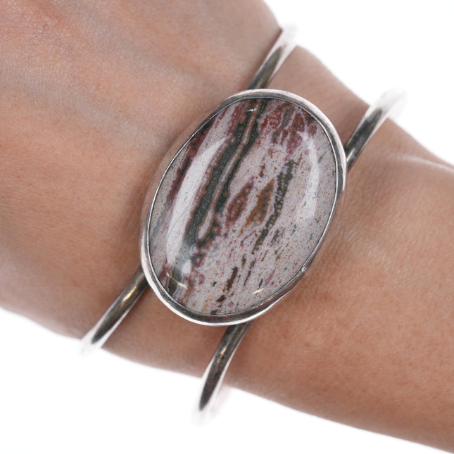 7 3/8" Retro Southwestern modernist sterling and jasper cuff bracelet