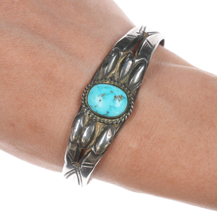 6 3/8" 30's-40's Navajo turquoise hand stamped silver cuff bracelet