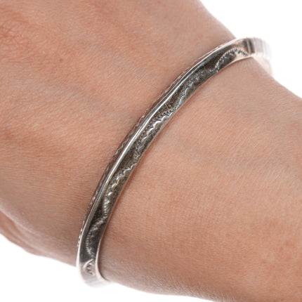 8" Tahe Navajo Sterling hand stamped carinated bangle bracelet