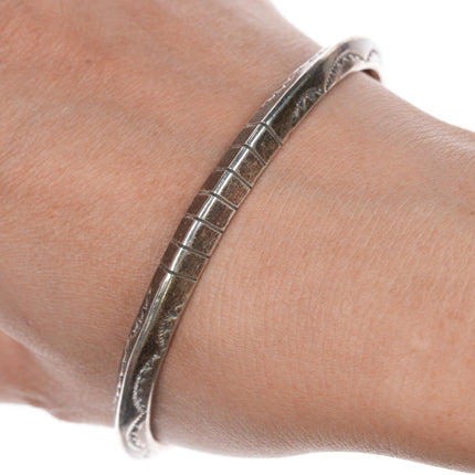 8" Tahe Navajo Sterling hand stamped carinated bangle bracelet