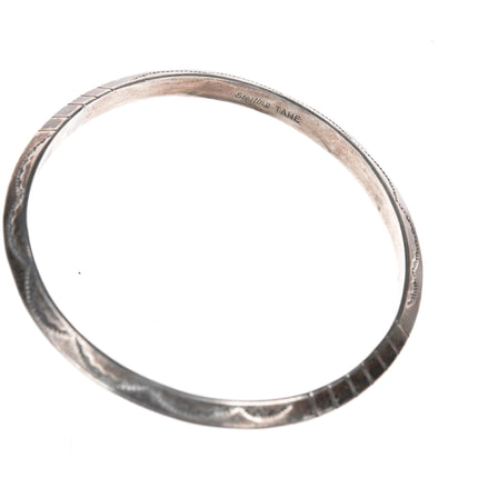 8" Tahe Navajo Sterling hand stamped carinated bangle bracelet