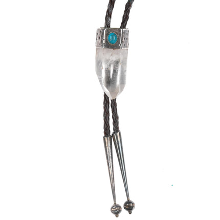 c1980 Southwestern Sterling turquoise and crystal bolo tie