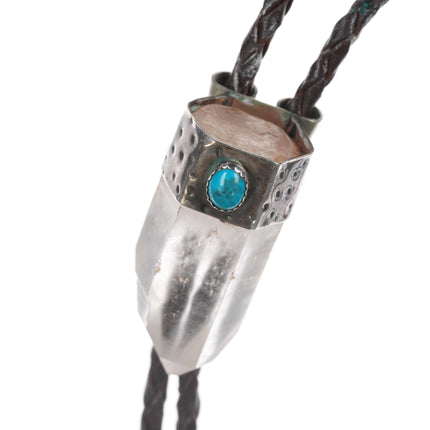 c1980 Southwestern Sterling turquoise and crystal bolo tie