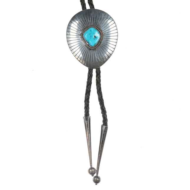 c1970 Thomas Nez Navajo Sterling and turquoise bolo tie