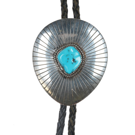 c1970 Thomas Nez Navajo Sterling and turquoise bolo tie