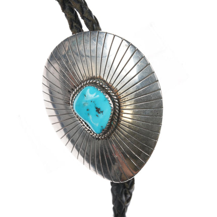 c1970 Thomas Nez Navajo Sterling and turquoise bolo tie