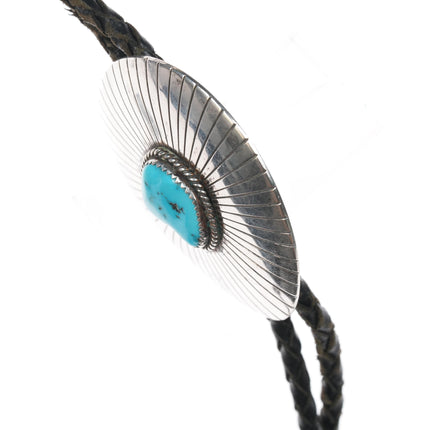 c1970 Thomas Nez Navajo Sterling and turquoise bolo tie