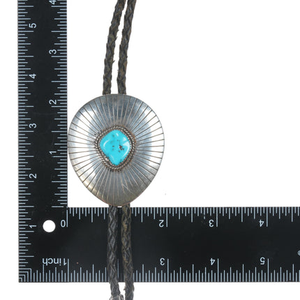 c1970 Thomas Nez Navajo Sterling and turquoise bolo tie