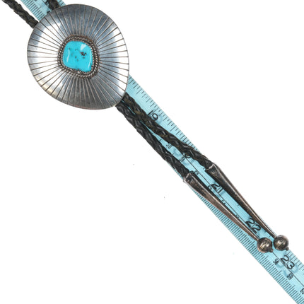 c1970 Thomas Nez Navajo Sterling and turquoise bolo tie