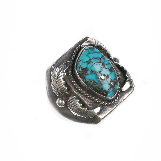 sz9.25 Herman Vandever Navajo silver spiderweb turquoise ring