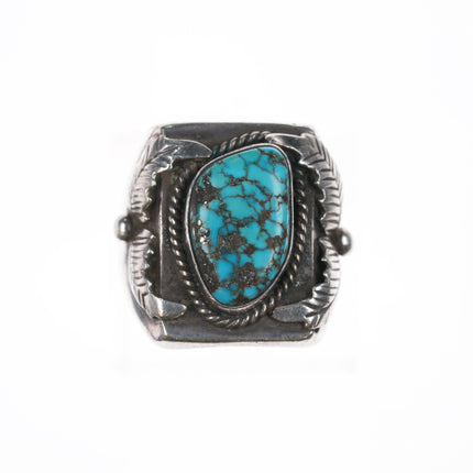 sz9.25 Herman Vandever Navajo silver spiderweb turquoise ring