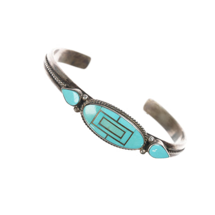 6 3/8" YD Native American sterling turquoise channel inlay cuff bracelet