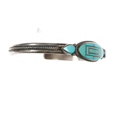 6 3/8" YD Native American sterling turquoise channel inlay cuff bracelet