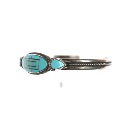 6 3/8" YD Native American sterling turquoise channel inlay cuff bracelet