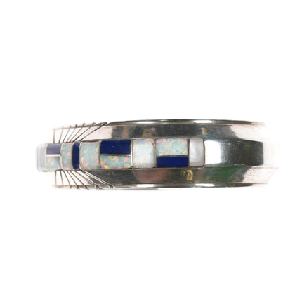 6.5" JB Native American sterling channel inlay Opal and Lapis cuff bracelet