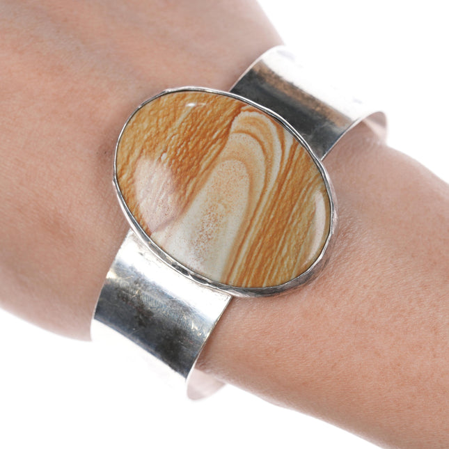 6.75" Retro Southwestern sterling and jasper cuff bracelet