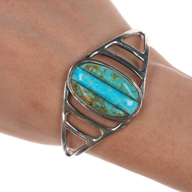 6 3/8" Vintage Native American silver and cobblestone turquoise cuff bracelet