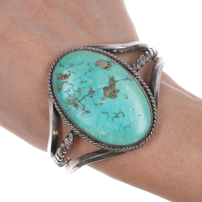 6 7/8" 40's-50's Navajo silver twisted wire cuff bracelet with turquoise