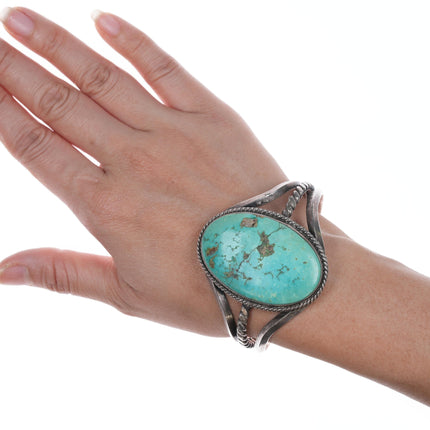 6 7/8" 40's-50's Navajo silver twisted wire cuff bracelet with turquoise