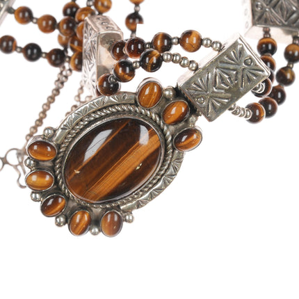 James Martin Navajo Sterling cat's eye pendant on beaded necklace