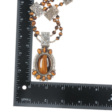 James Martin Navajo Sterling cat's eye pendant on beaded necklace