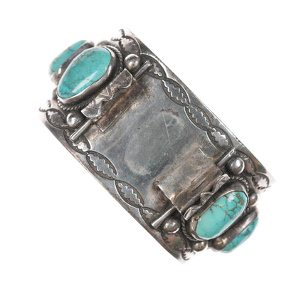 7" 40's-50's Intricately Stamped High Grade turquoise Navajo silver cuff bracelet