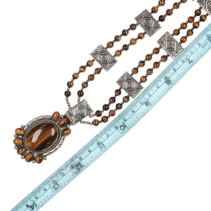 James Martin Navajo Sterling cat's eye pendant on beaded necklace