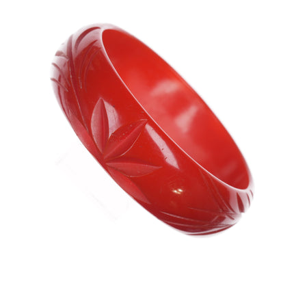 8" c1940's Carved red bakelite bangle