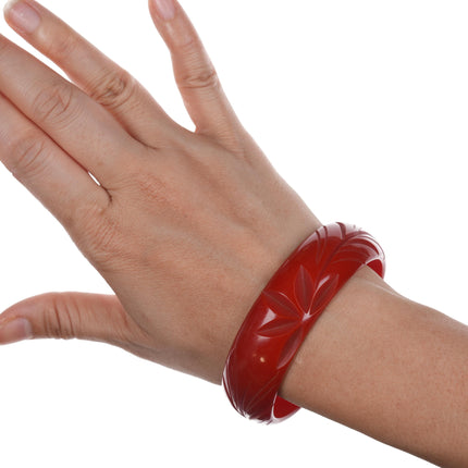 8" c1940's Carved red bakelite bangle