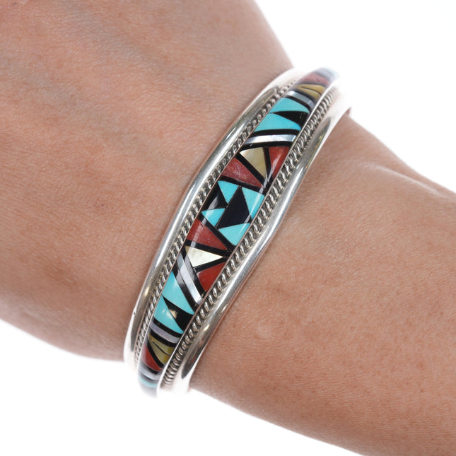 6.25" Yuselew Zuni Sterling channel inlay cuff bracelet