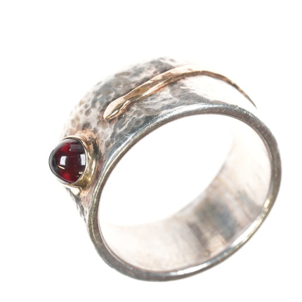 sz13.75 14k gold on hammered sterling ring with Ruby