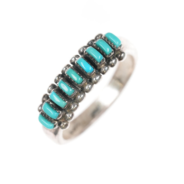 sz6 Vintage Zuni sterling and turquoise row ring