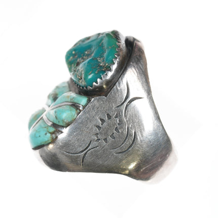 sz10 Vintage Zuni silver turquoise channel inlay nugget ring