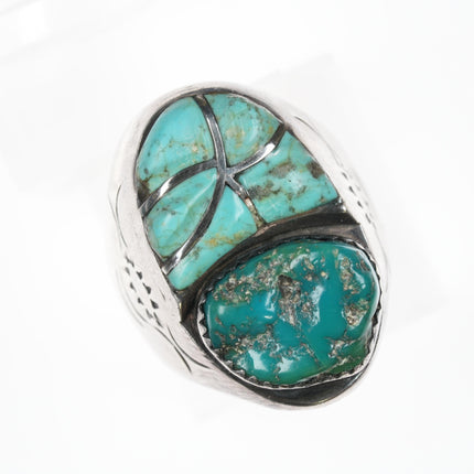 sz10 Vintage Zuni silver turquoise channel inlay nugget ring