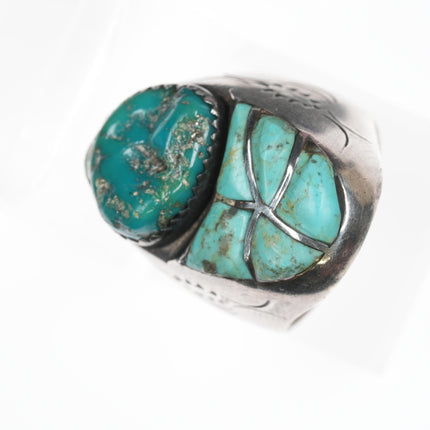 sz10 Vintage Zuni silver turquoise channel inlay nugget ring