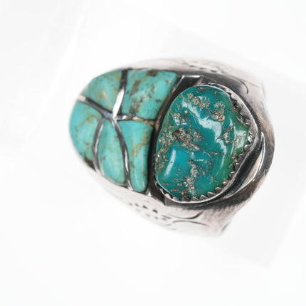 sz10 Vintage Zuni silver turquoise channel inlay nugget ring