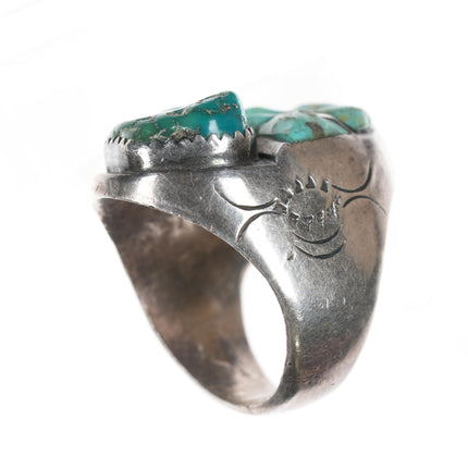 sz10 Vintage Zuni silver turquoise channel inlay nugget ring