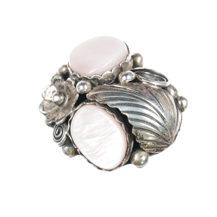 sz8 Vintage Native American silver pink mother of pearl ring