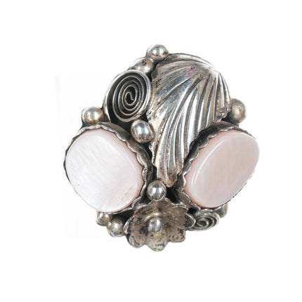 sz8 Vintage Native American silver pink mother of pearl ring