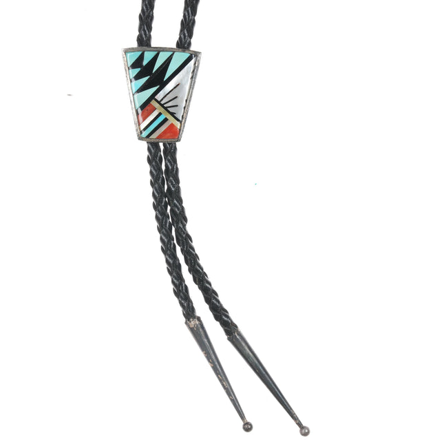 44" C.M.Booqua Zuni sterling intarsia inlaid bolo tie