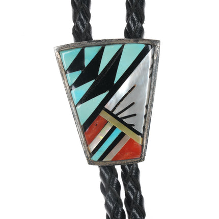 44" C.M.Booqua Zuni sterling intarsia inlaid bolo tie