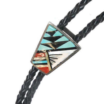 44" C.M.Booqua Zuni sterling intarsia inlaid bolo tie