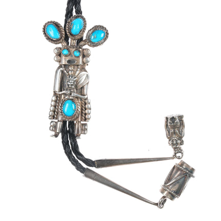 42" 1970's-80's T Native American Sterling and turquoise Kachina bolo tie