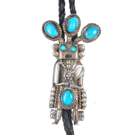 42" 1970's-80's T Native American Sterling and turquoise Kachina bolo tie