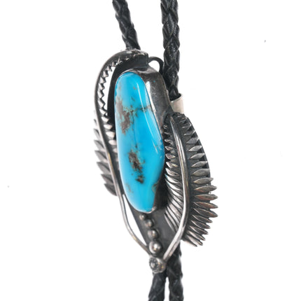 c1960 c-31 Native American silver feathers and turquoise bolo tie