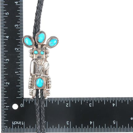 42" 1970's-80's T Native American Sterling and turquoise Kachina bolo tie